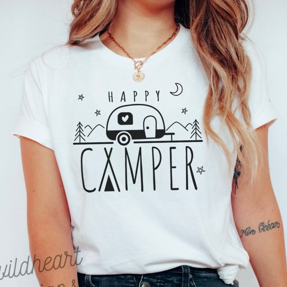 Happy Camper T-shirt, Camping Shirt, Unisex Short Sleeve T-shirt